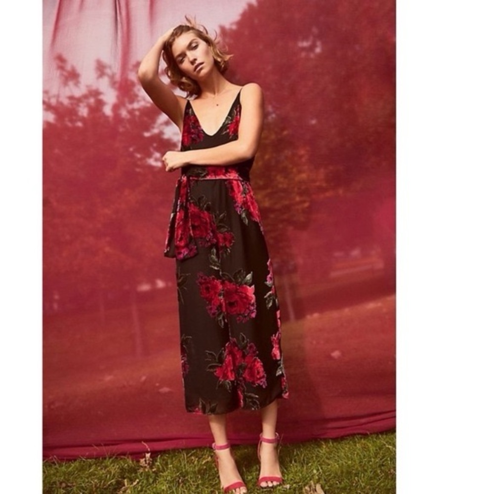 Anthropologie Ett:twa Black Velvet Floral Jumpsuit Wide Leg XS - Picture 2 of 13